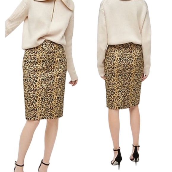 J. Crew Leopard Print Linen No. 2 Pencil Skirt Brown & Cream Sz 2 - Picture 2 of 12